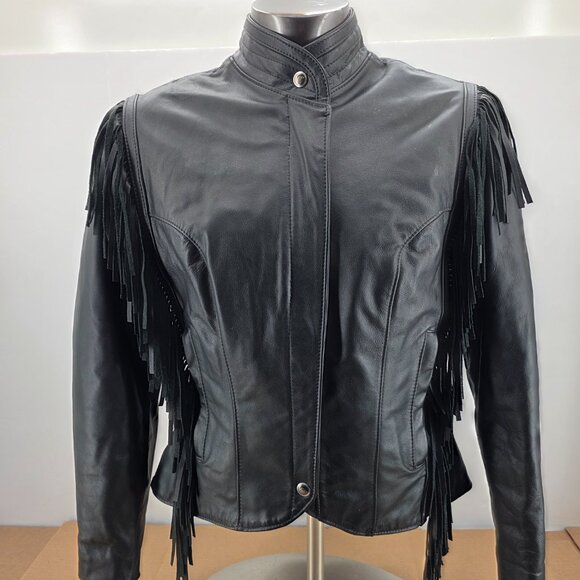 Vintage Harley Davidson Leather Biker Jacket Womens M Fringe Concho USA Made - Picture 11 of 15